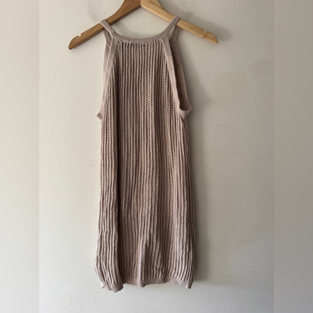 Tahari Brown Open Loose Knit Crochet Adorable Swim Summer Cover Up Dress - Picture 2 of 6